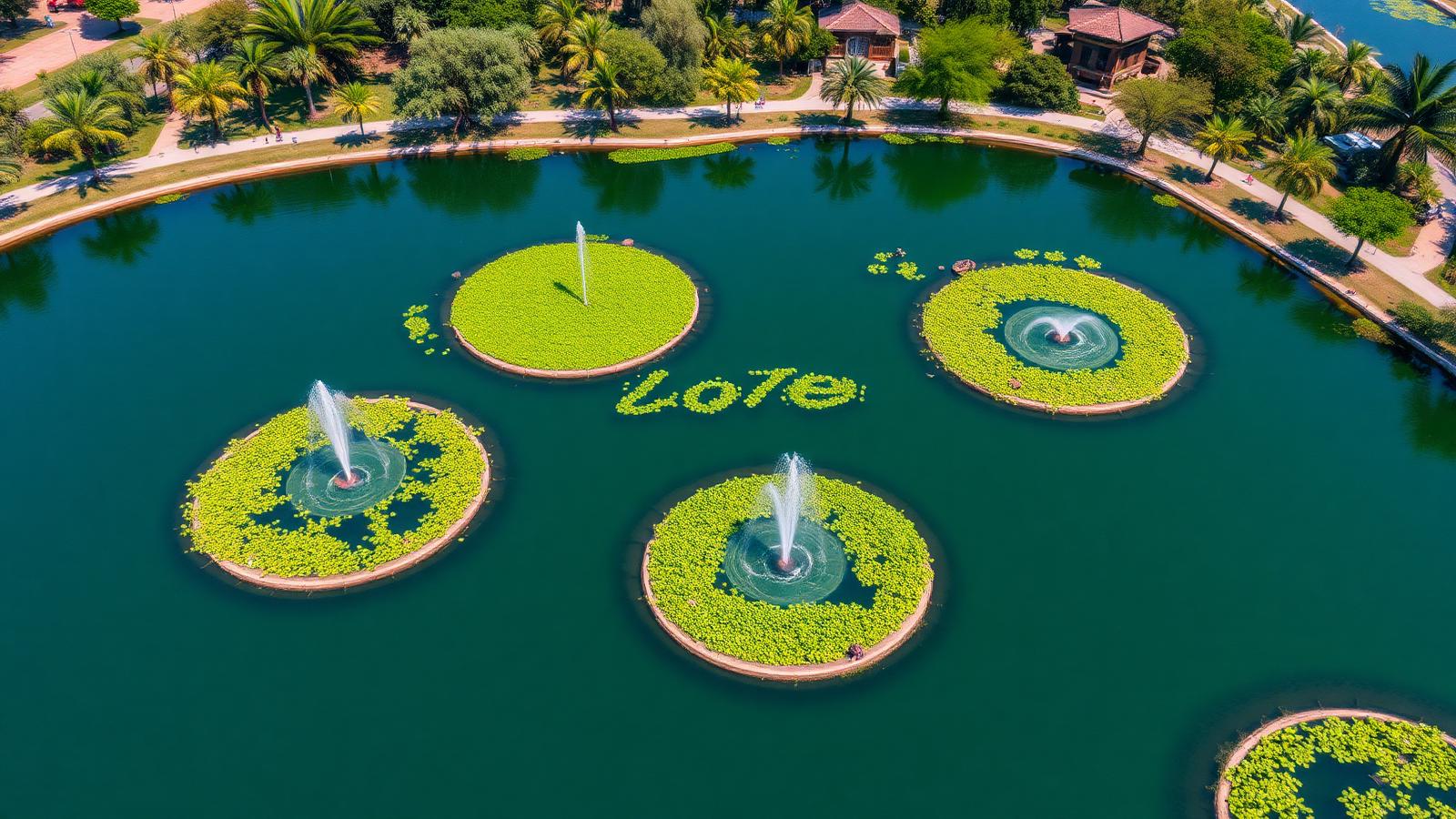 Restored lake with floating treatment wetlands